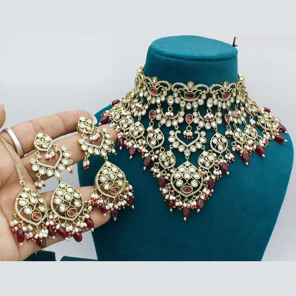 JCM Gold Plated Kundan Stone And Beads Choker Necklace Set