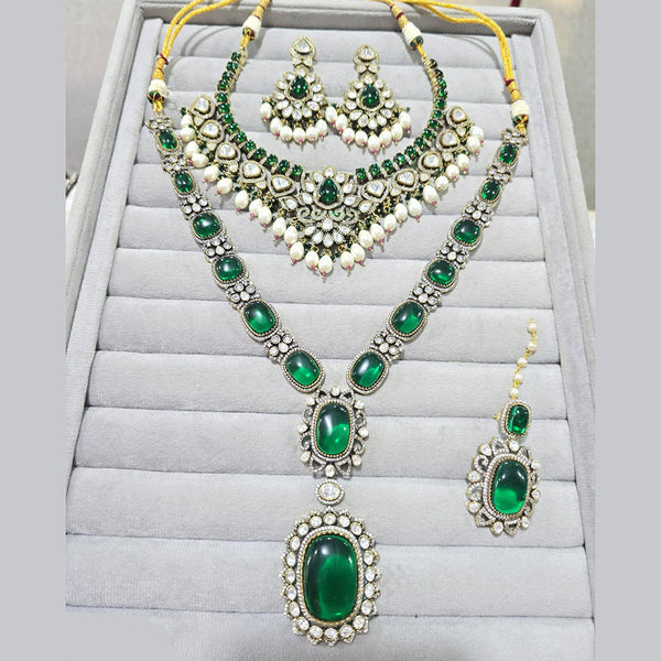 JCM Gold Plated Polki Kundan Stone And Austrian Stone Double Necklace Set