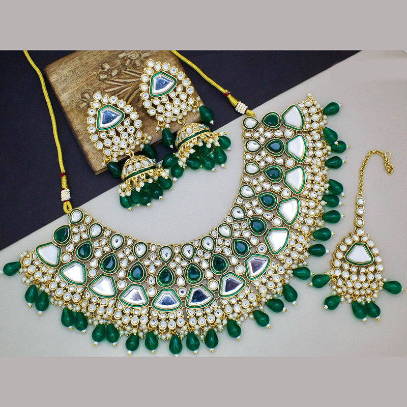 JCM Gold Plated Kundan Stone And Beads Necklace Set