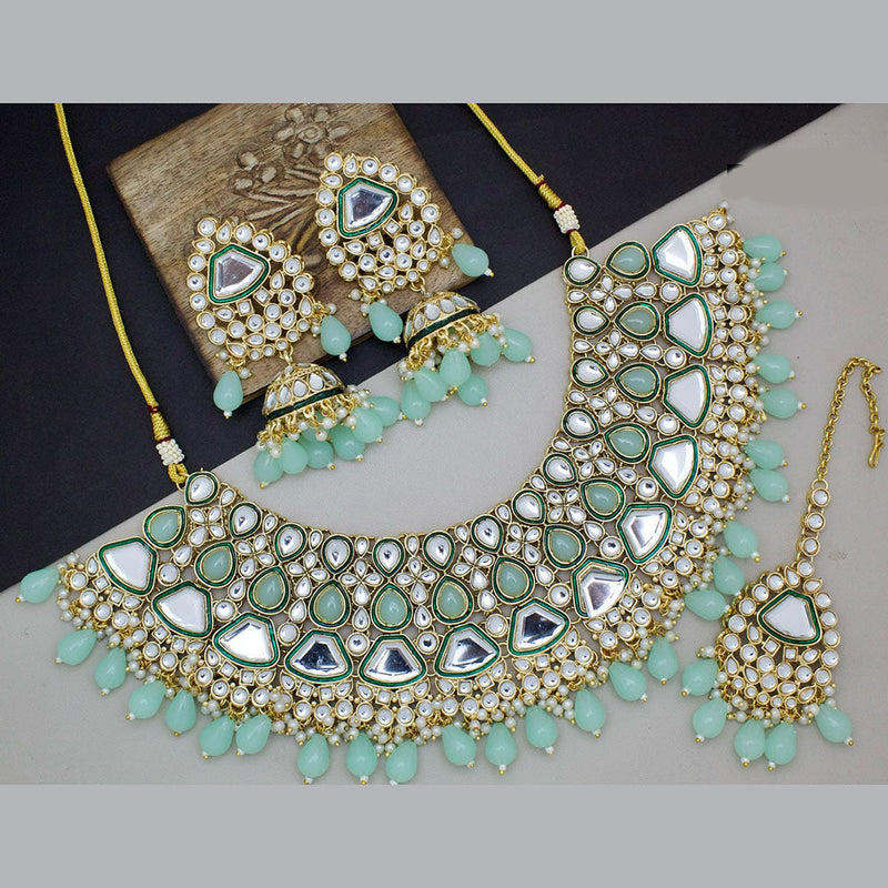 JCM Gold Plated Kundan Stone And Beads Necklace Set