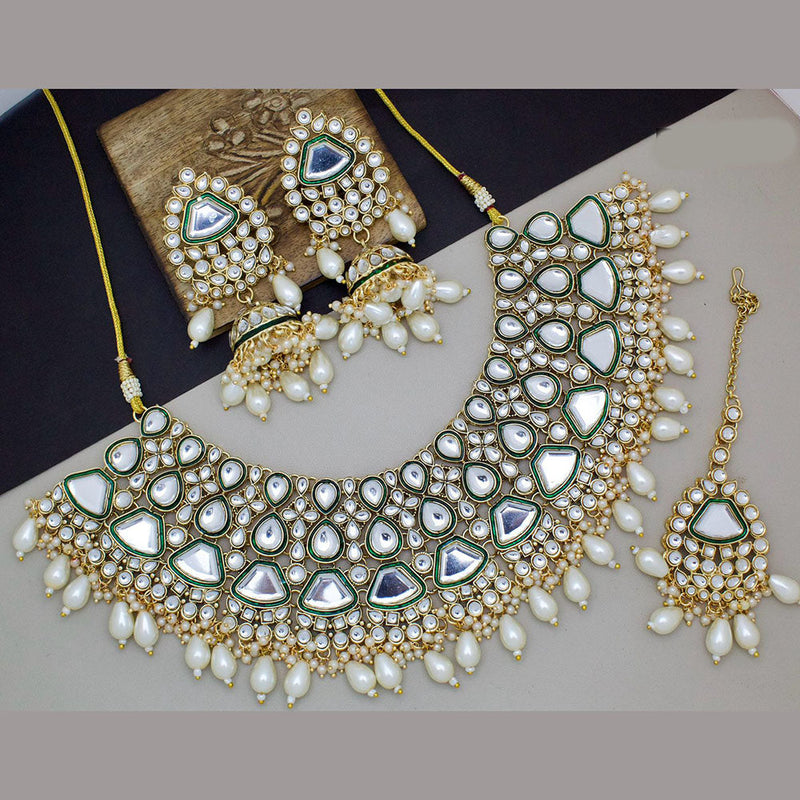 JCM Gold Plated Kundan Stone And Beads Necklace Set