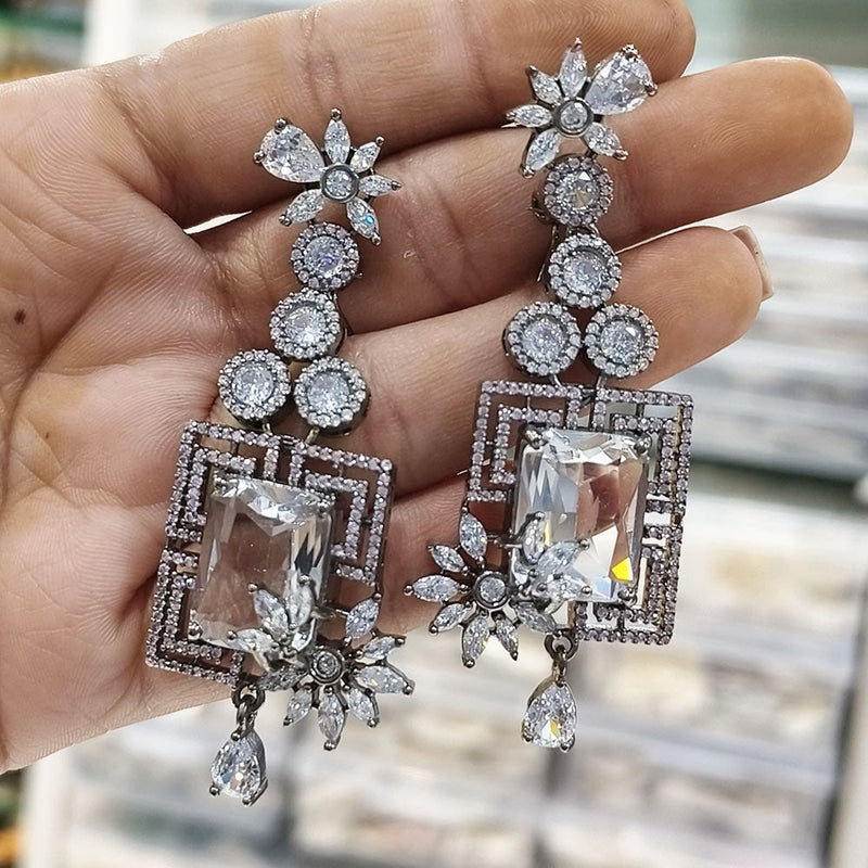 JCM Silver Plated American Diamond Dangler Earrings