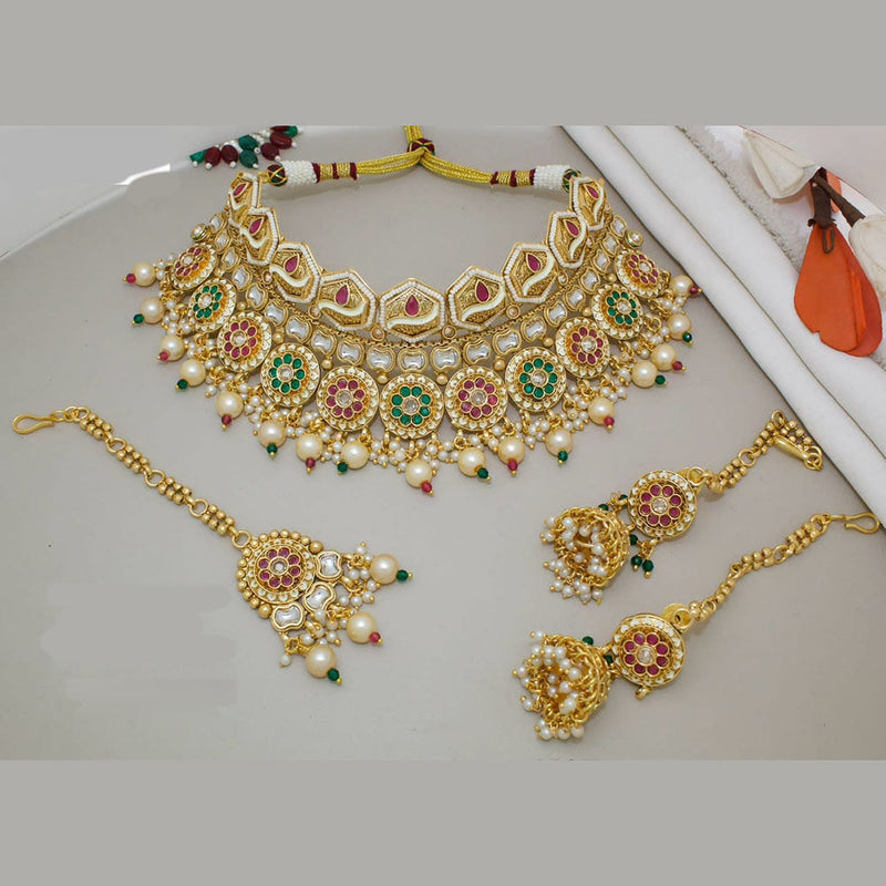 JCM Gold Plated Kundan Stone And Meenakari Necklace Set