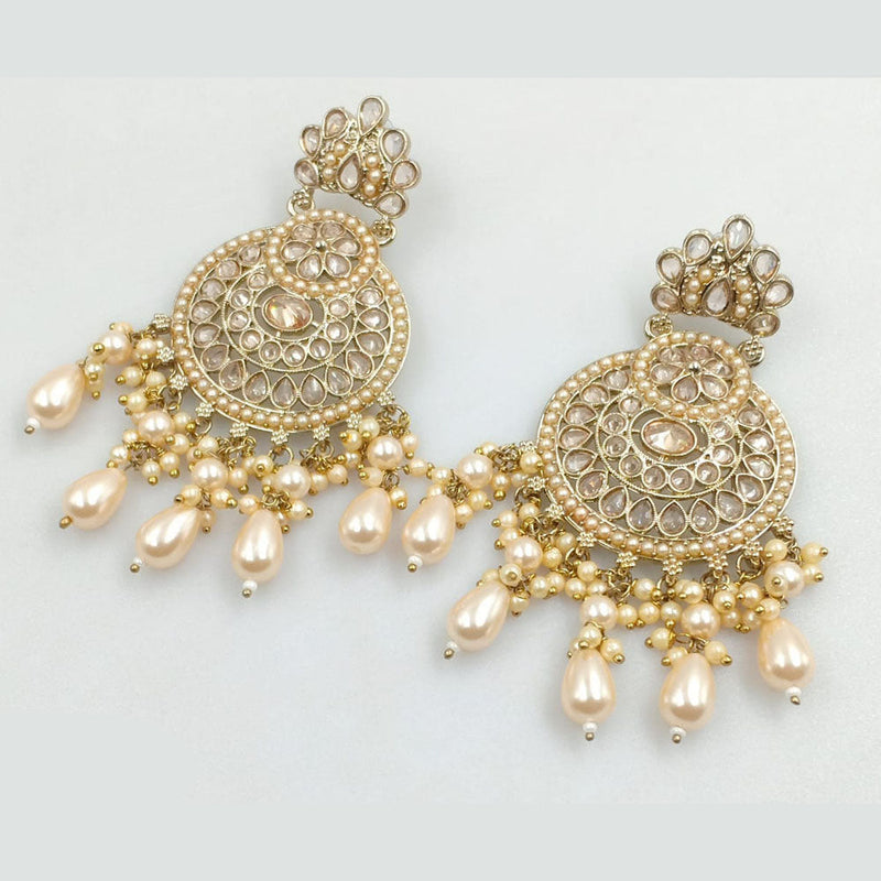 JCM Gold Plated Crystal Stone And Pearls Dangler Earrings