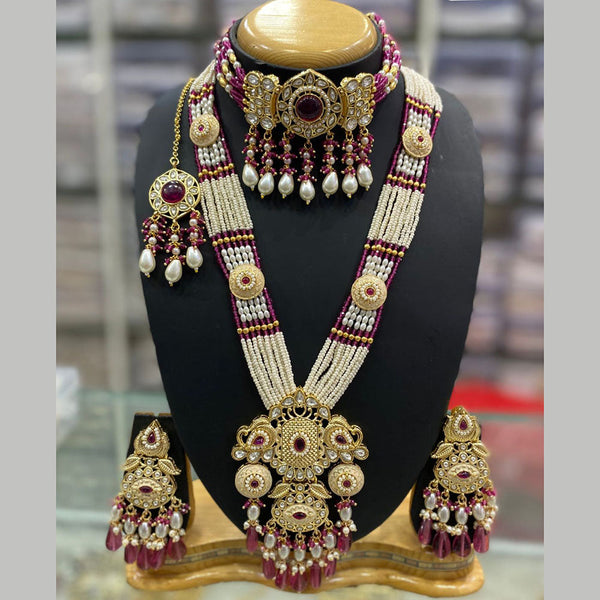 JCM Gold Plated Kundan Stone And Pearls Double Necklace Set