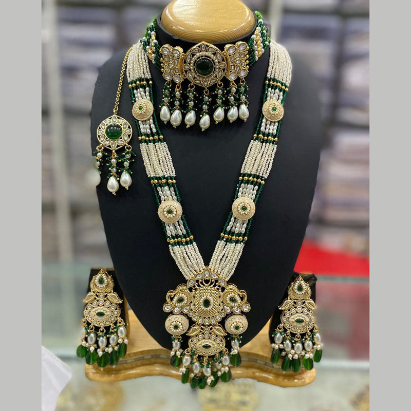 JCM Gold Plated Kundan Stone And Pearls Double Necklace Set