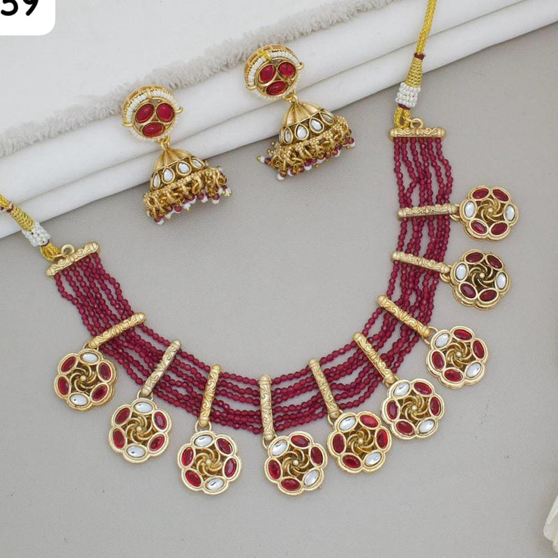 JCM Gold Plated Kundan Stone And Beads Necklace Set