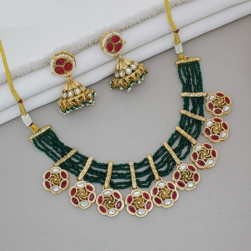 JCM Gold Plated Kundan Stone And Beads Necklace Set