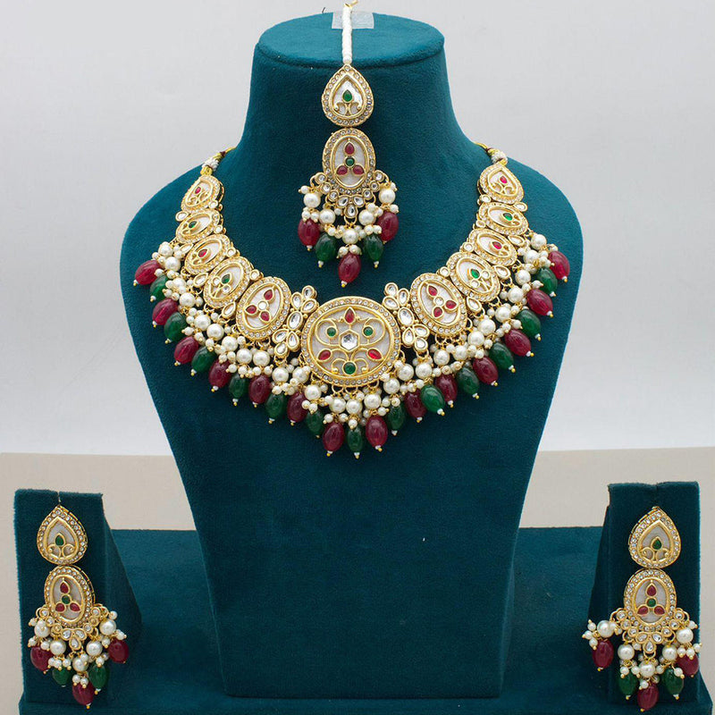 JCM Gold Plated Kundan Stone And Beads Necklace Set