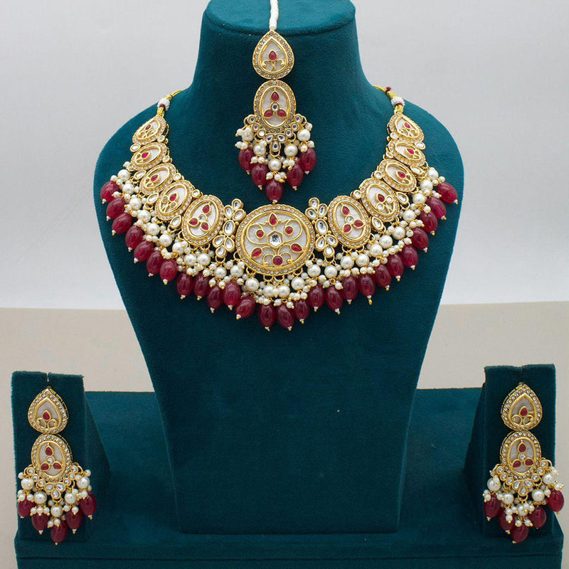 JCM Gold Plated Kundan Stone And Beads Necklace Set