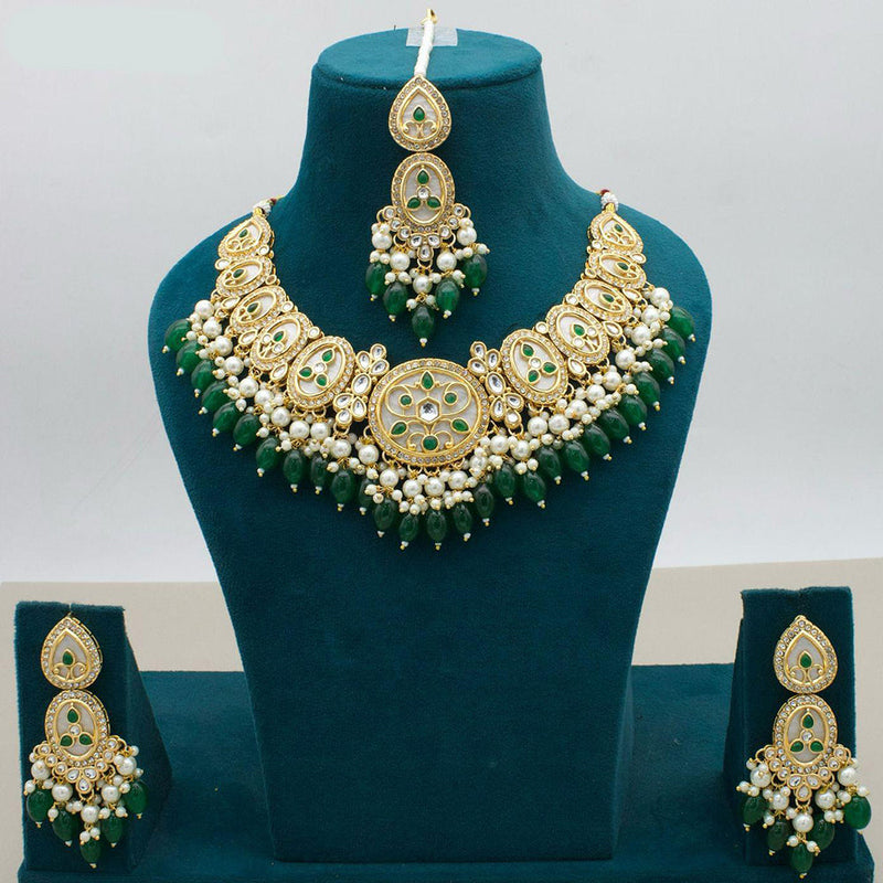 JCM Gold Plated Kundan Stone And Beads Necklace Set