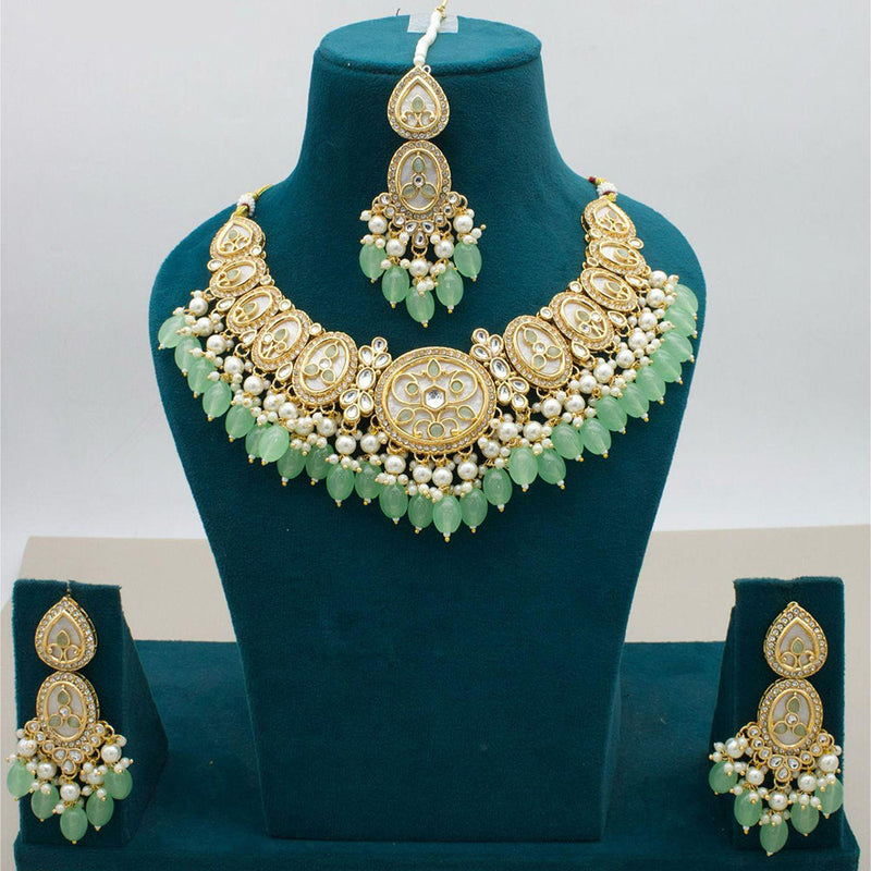 JCM Gold Plated Kundan Stone And Beads Necklace Set