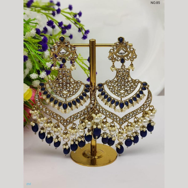 JCM Gold Plated Kundan Stone And Beads Dangler Earrings