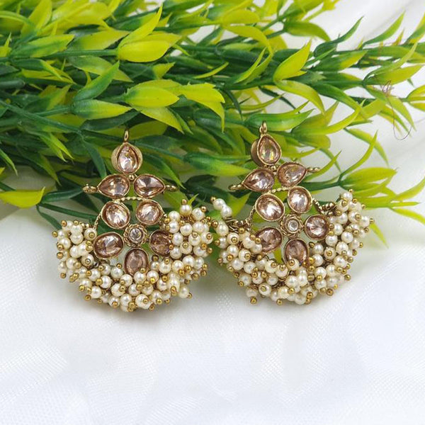 JCM Gold Plated Crystal Stone And Beads Dangler Earrings