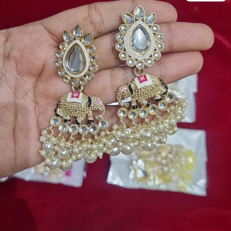 JCM Gold Plated Kundan Stone And Beads Meenakari Dangler Earrings