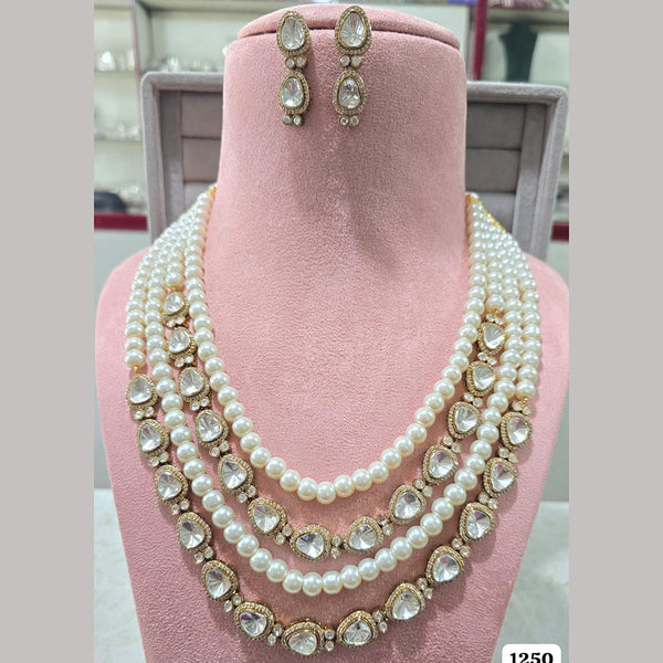 JCM Gold Plated Crystal Stone And Beads Multi Layer Long Necklace Set