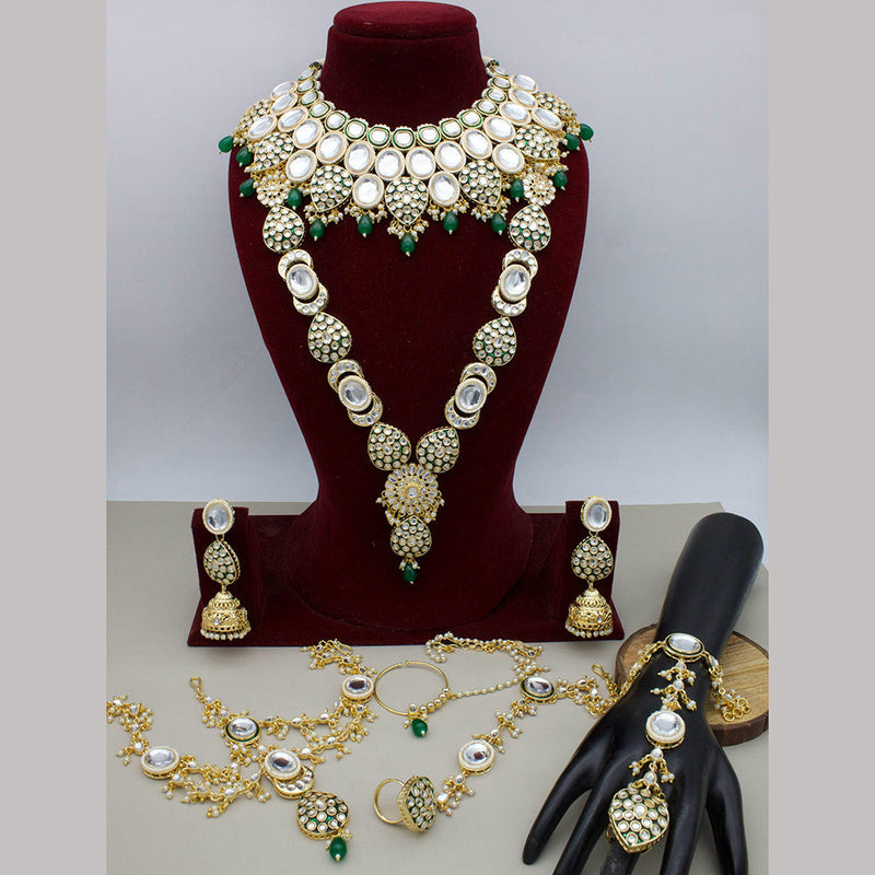 JCM Gold Plated Kundan Stone Pearls And Beads Bridal Set