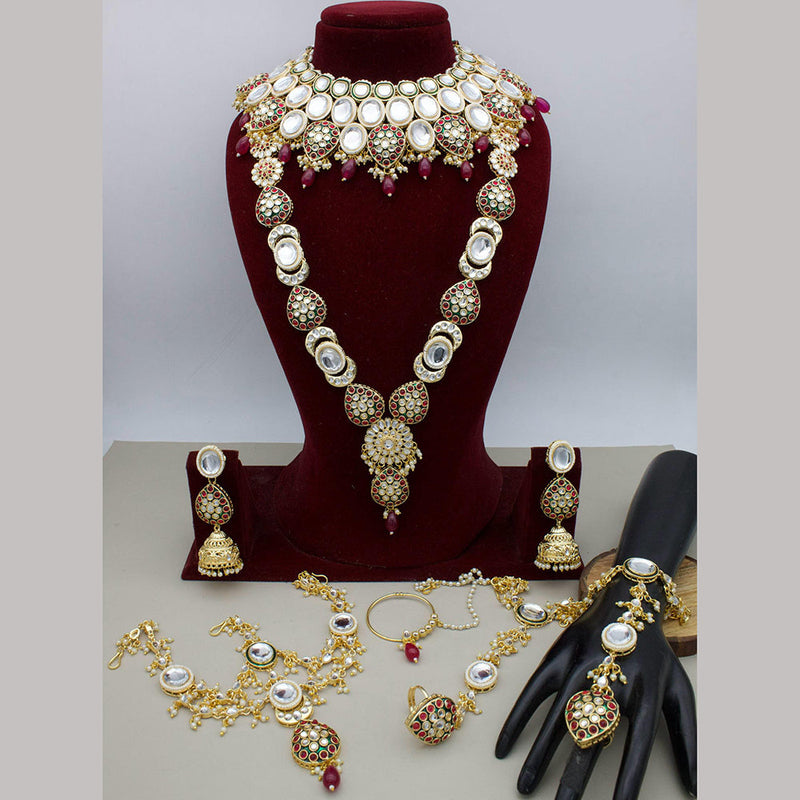 JCM Gold Plated Kundan Stone Pearls And Beads Bridal Set