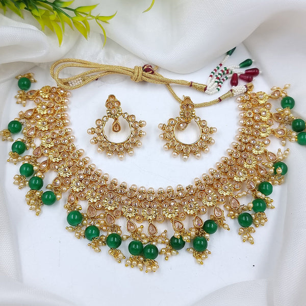 JCM Gold Plated Crystal Stone And Beads Necklace Set