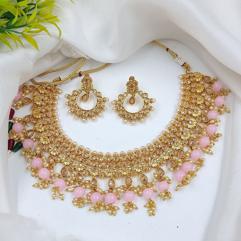 JCM Gold Plated Crystal Stone And Beads Necklace Set