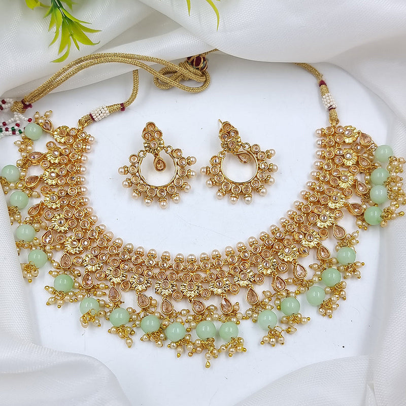 JCM Gold Plated Crystal Stone And Beads Necklace Set