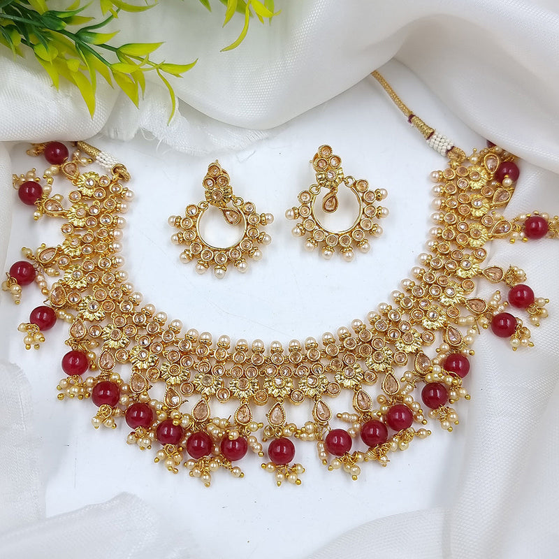 JCM Gold Plated Crystal Stone And Beads Necklace Set