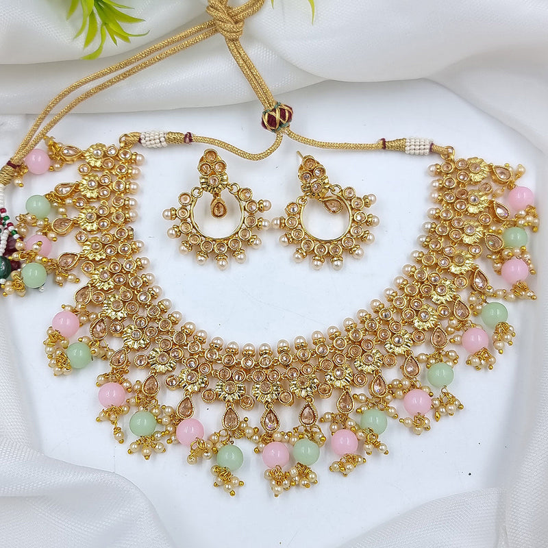 JCM Gold Plated Crystal Stone And Beads Necklace Set