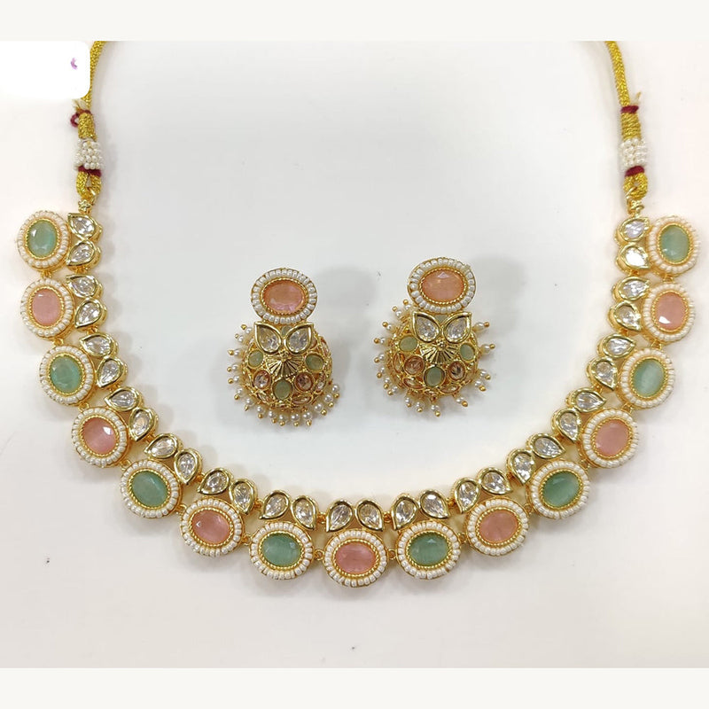 JCM Gold Plated Pota Stone And Pearls Necklace Set