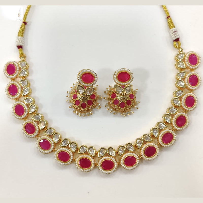 JCM Gold Plated Pota Stone And Pearls Necklace Set