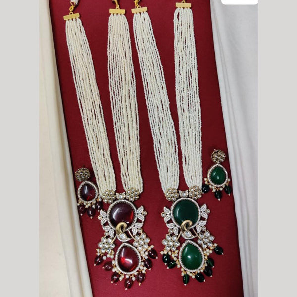 JCM Gold Plated Kundan Stone And Beads Long Necklace Set