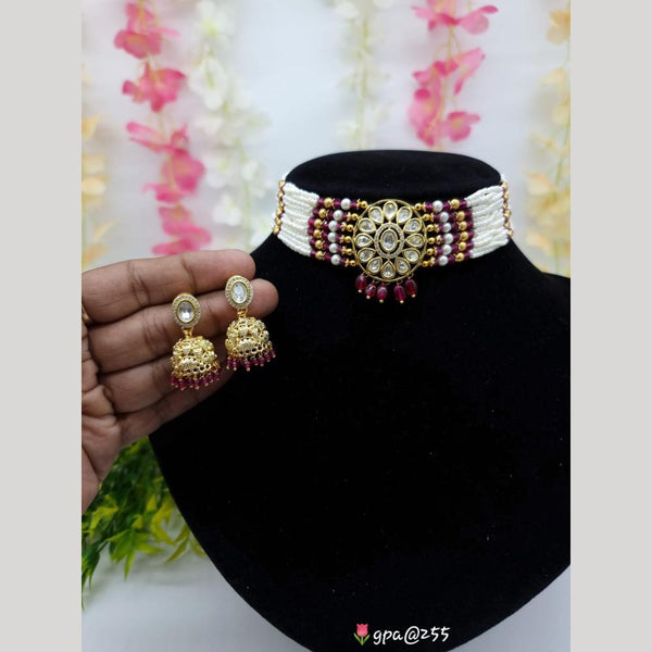 JCM Gold Plated Kundan Stone And Beads Choker Necklace Set