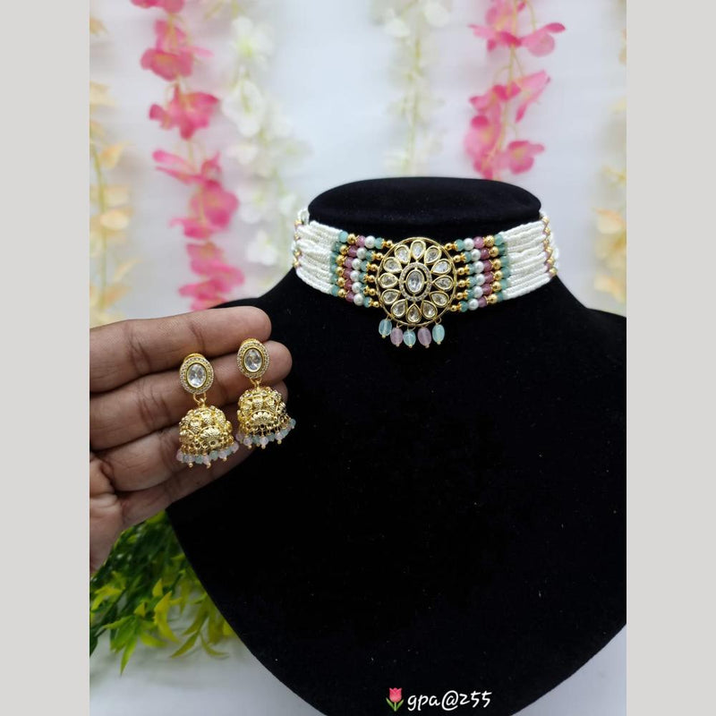 JCM Gold Plated Kundan Stone And Beads Choker Necklace Set