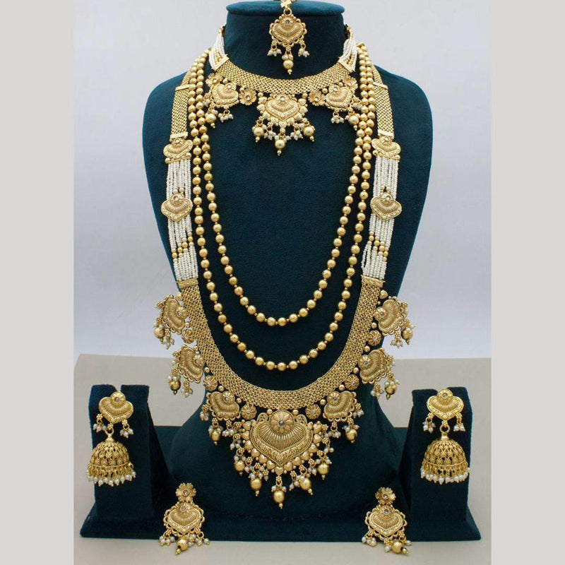 JCM Gold Plated Pota Stone And Pearls Necklace Combo Set