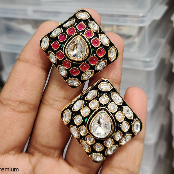 JCM Gold Plated Kundan Stone And  Meenakari Ring