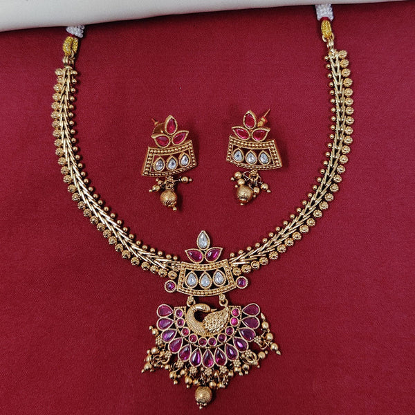 JCM Gold Plated Pota Stone And Pearls Necklace Set