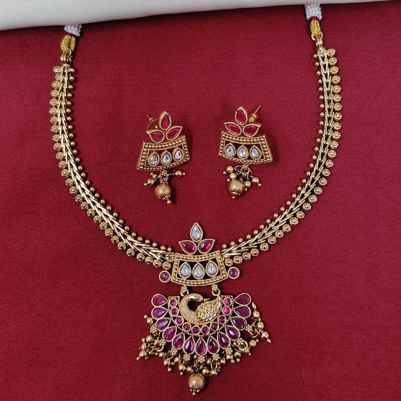 JCM Gold Plated Pota Stone And Pearls Necklace Set