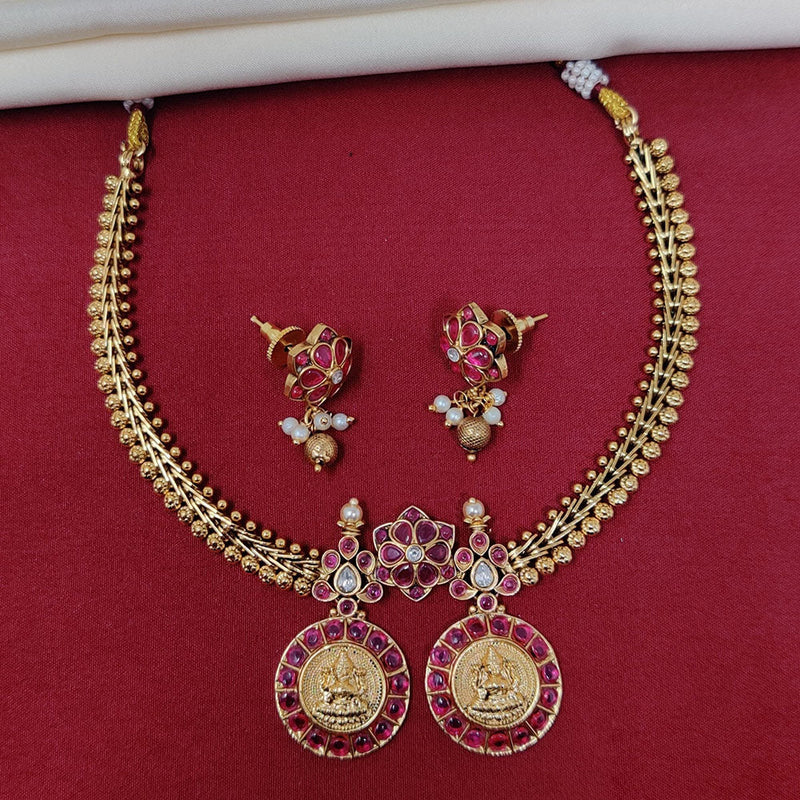 JCM Gold Plated Pota Stone Temple Necklace Set