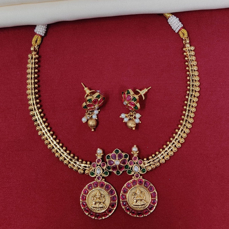 JCM Gold Plated Pota Stone Temple Necklace Set