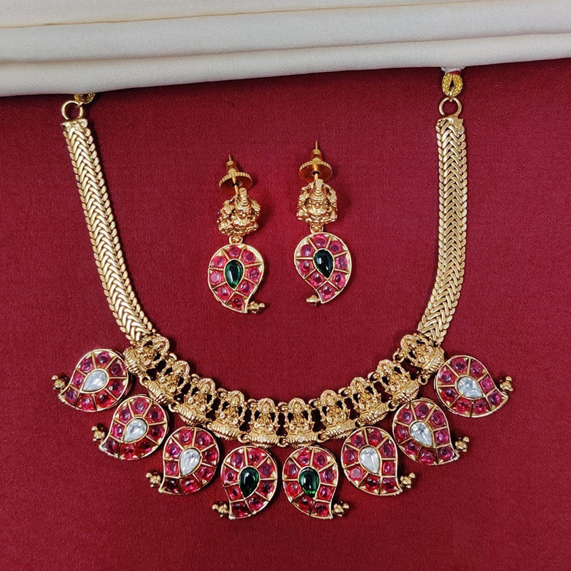 JCM Gold Plated Pota Stone Temple Necklace Set