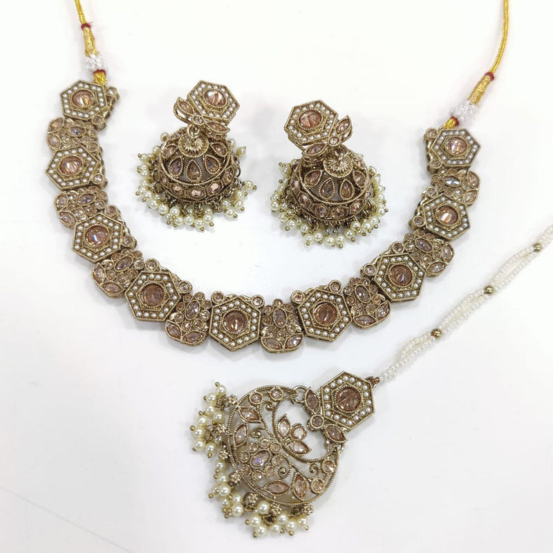 JCM Gold Plated Crystal Stone And Pearls Necklace Set