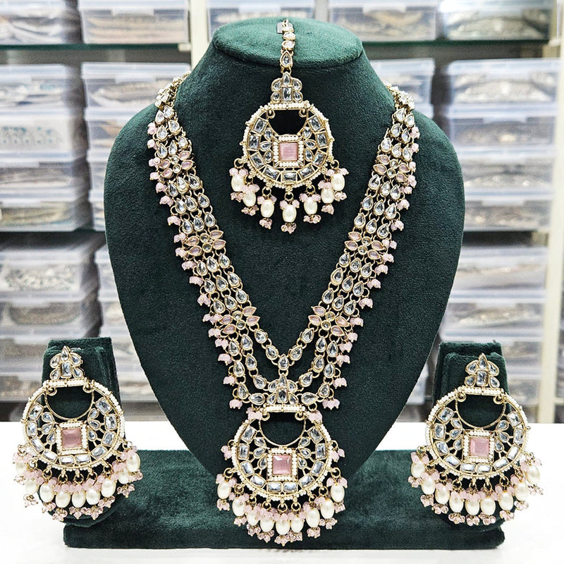 JCM Gold Plated Crystal Stone Pearls And Beads Long Necklace Set