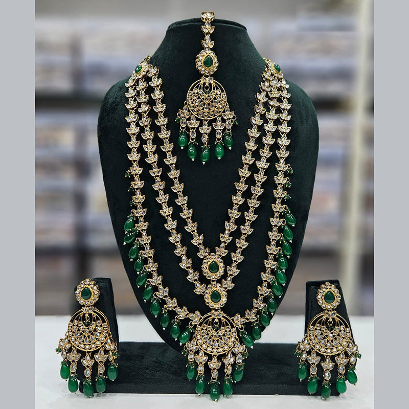 JCM Gold Plated Kundan Stone Pearls And Beads Long Necklace Set