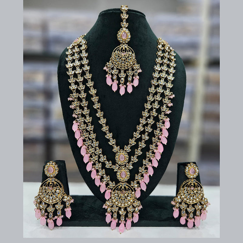 JCM Gold Plated Kundan Stone Pearls And Beads Long Necklace Set