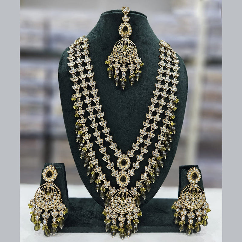 JCM Gold Plated Kundan Stone Pearls And Beads Long Necklace Set