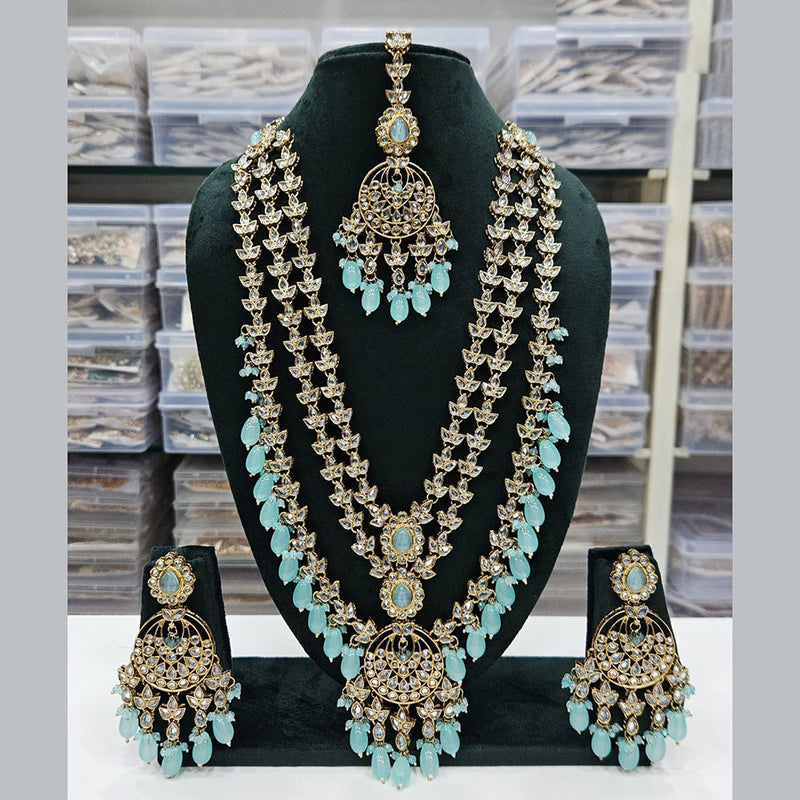 JCM Gold Plated Kundan Stone Pearls And Beads Long Necklace Set