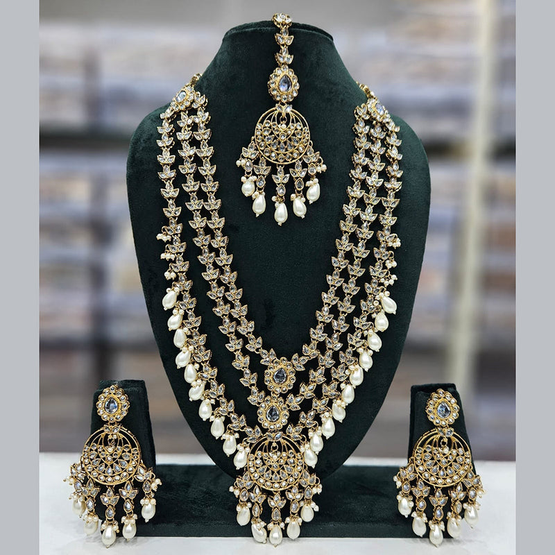 JCM Gold Plated Kundan Stone Pearls And Beads Long Necklace Set