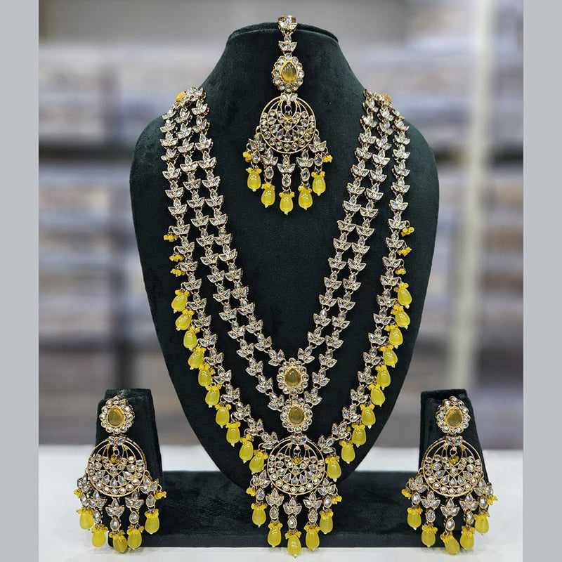 JCM Gold Plated Kundan Stone Pearls And Beads Long Necklace Set