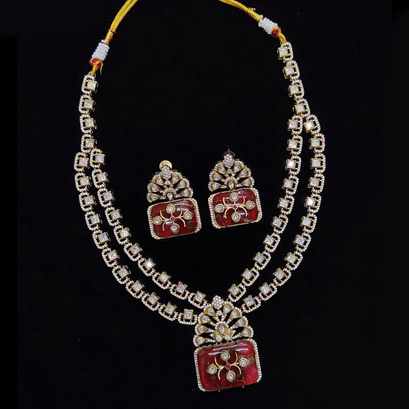 JCM Gold Plated Polki Kundan Stone Necklace Set