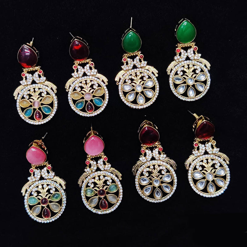 JCM Gold Plated Kundan Stone Dangler Earrings