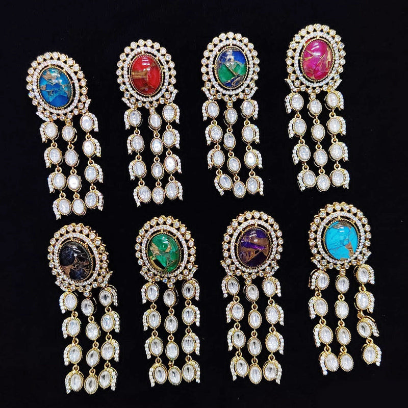 JCM Gold Plated Polki Kundan Stone Dangler Earrings